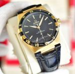 Swiss Quality Omega Constellation Gents Watch 39 Yellow Gold Black Bezel